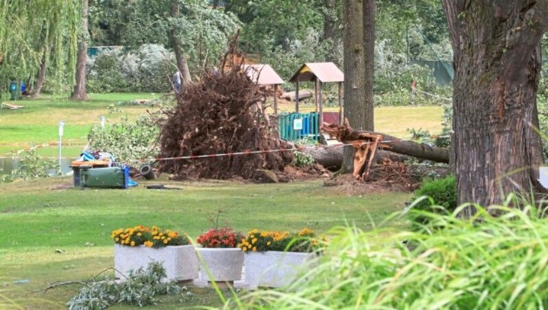 2022 Unwetter: Ein heftiger Sturm mit Orkanstärke fegte über das Lavanttal und entwurzelte etliche Bäume. Zwei Kinder wurden am St. Andräer See getroffen - für die Mädchen (3, 8) kam jede Hilfe zu spät. (Bild: Rojsek-Wiedergut Uta)