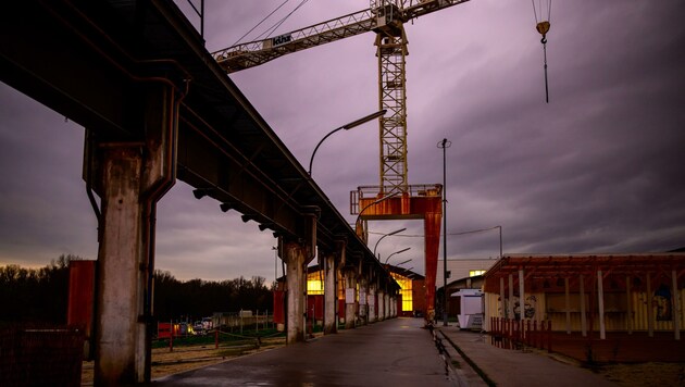 Die historischen Werftanlagen im Abendlicht: Die geplante Verbauung des Areals lässt nicht nur in der Stadt Korneuburg die Wogen hochgehen. Eine Bürgerbefragung könnte Klarheit bringen. (Bild: Imre Antal)