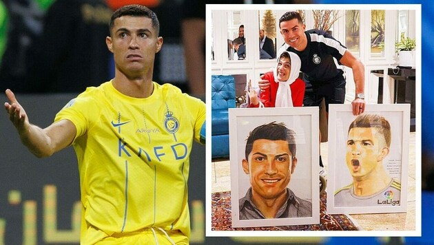 Cristiano Ronaldo (Bild: APA/AFP; twitter.com/Embajada de Irán en España)