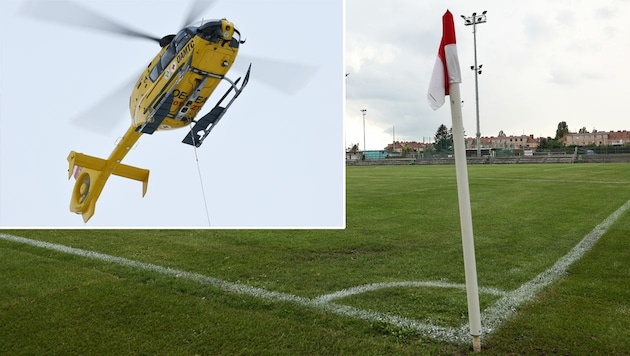 Große Sorge! Der WSC-Kapitän Philip Dimov wurde mit einem Rettungshubschrauber ins Krankenhaus gebracht und liegt derzeit im künstlichen Koma. (Bild: GEPA pictures, krone.at-kreativ)