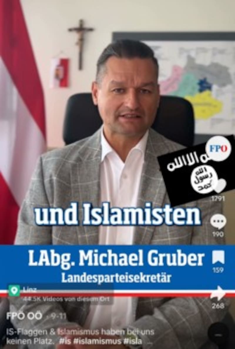 Oft grimmig, manchmal witzig: FPÖ-Sekretär Michael Gruber auf TikTok. (Bild: FPÖ Oberösterreich auf TikTok)