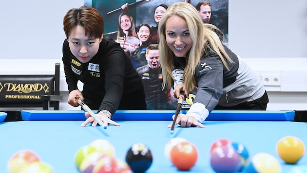 Chinas Topstar Chen Siming und Klagenfurts Local Hero Jasmin Ouschan. (Bild: F. Pessentheiner)