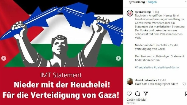 The two SJ members are still calling for more solidarity with Palestine. (Bild: instagram.com/sjvorarlberg)