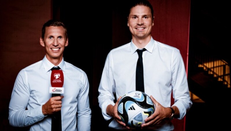 Florian Klein und Sebastian Prödl brennen für ihren Fußball-Job bei Servus TV. (Bild: Servus TV/Seeger)