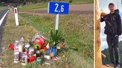 Freunde gedenken an der Unfallstelle (o.) des 23-jährigen Murtalers (re.), der auf der B 75 von einem stark alkoholisierten Lenker von hinten erfasst und getötet wurde. (Bild: Krone KREATIV)