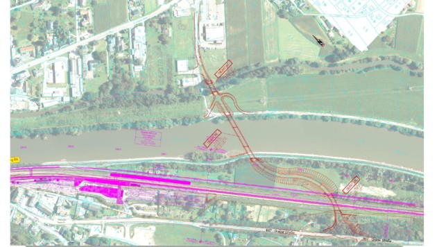 Der Plan zeigt den Standort der Überführung und der neuen Murbrücke in Wildon (Bild: Land Steiermark)