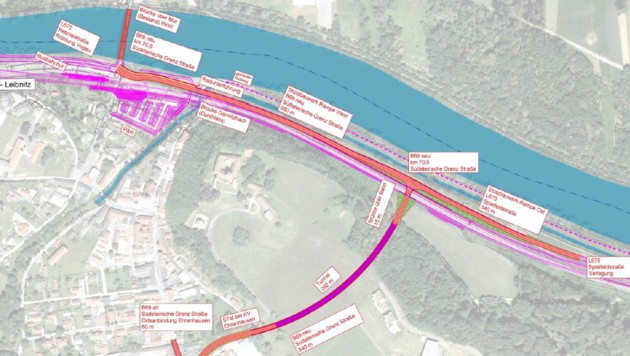 Der Plan für die Umfahrung inklusive Tunnel in Ehrenhausen (Bild: Land Steiermark)