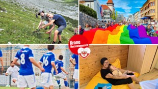 Egal ob Pride Tirol, Arche Herzensbrücken, ESC Imst oder der Verein Soccer Team Tirol: Sie alle geben ihr Bestes, um für ihre Mitmenschen da zu sein. Das macht Tirol zu einem schöneren Ort, oder wie es der Landeshauptmann ausdrückt: Ohne sie wäre unser Land nicht dasselbe. (Bild: Alpenpark Karwendel, Pride Verein Tirol/HOSI Tirol, Christof Birbaumer, Arche Herzensbrücken)