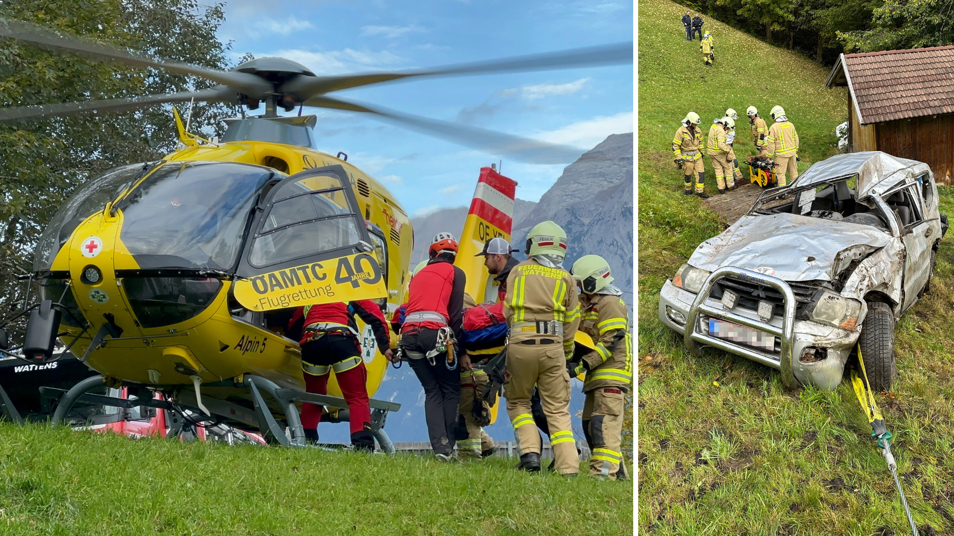 Der Schwerverletzte wurde zunächst mit dem Tau geborgen und nach der Erstversorgung in die Innsbrucker Klinik geflogen. (Bild: zoom.tirol)