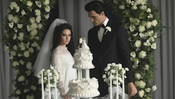 Cailee Spaeny als blutjunge Priscilla und mit Co-Star Jacob Elordi bei der Hochzeitsszene. (Bild: Sabrina Lantos)