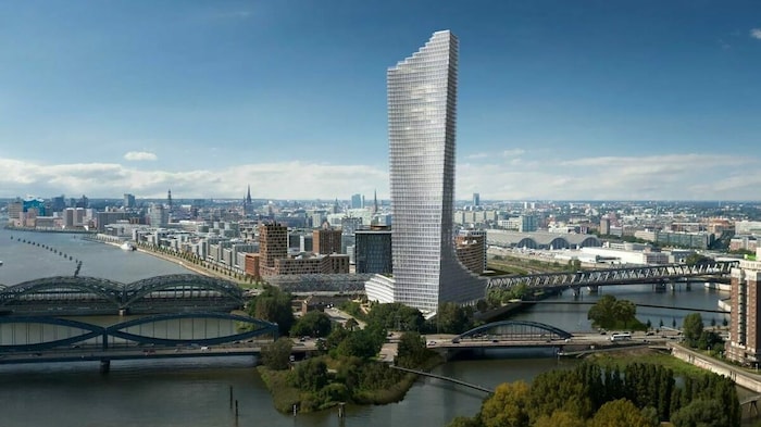 Ein Modell des Elbtowers in Hamburg. Der Bau wurde gestoppt.