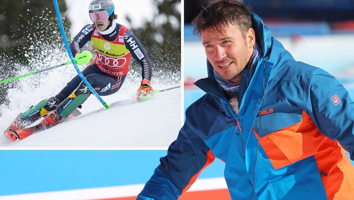 Felix Neureuther (re.) macht Lucas Braathen einen Heiratsantrag.