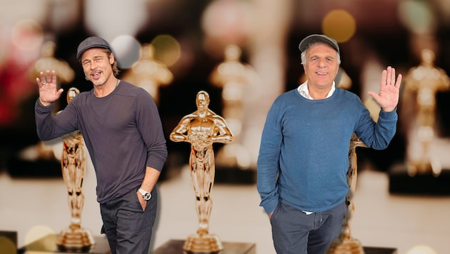 Brad und ich haben was gemeinsam - der Oscar ist allerdings seiner. (Bild: Fotos: Starpix/Alexander TUMA, Schwab, Canva)