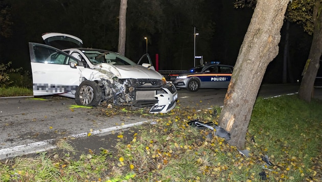 Der Baum überstand den Crash deutlich besser als der Pkw.