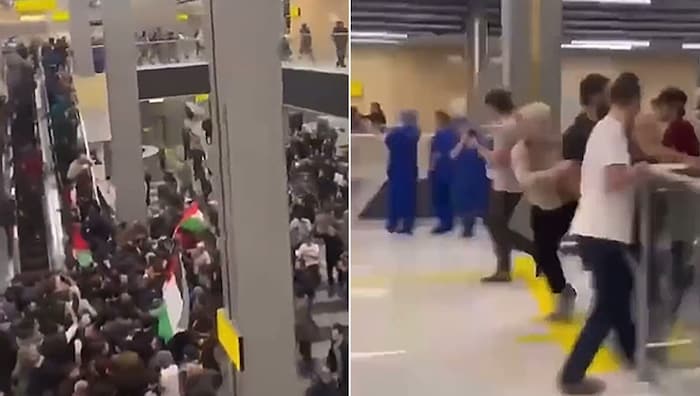 Twitter-Video zeigen den Mob radikaler Muslime, die den Flughafen stürmten, nachdem eine ...