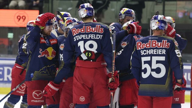 Die Eisbullen bejubelten einen 2:1-Sieg in Graz. (Bild: GEPA pictures/ Chris Bauer)