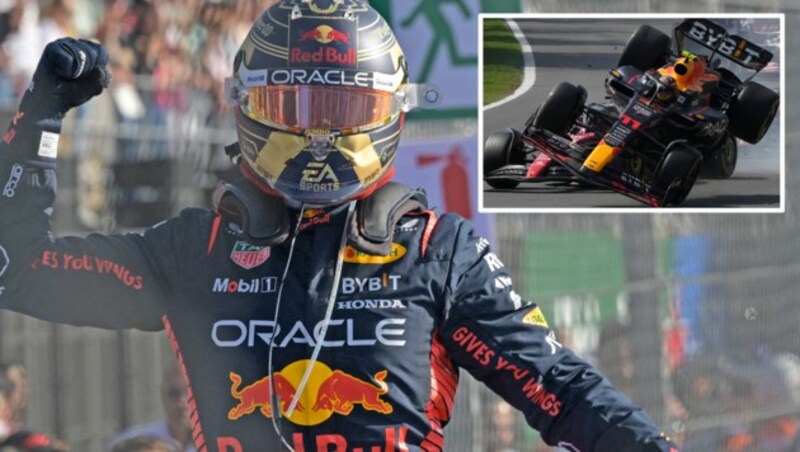 Max Verstappen jubelt in Mexiko. (Bild: AFP, krone.at-grafik)