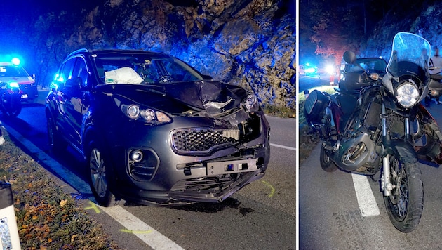 Sowohl am Pkw als auch am Motorrad entstand massiver Sachschaden. (Bild: zoom.tirol)