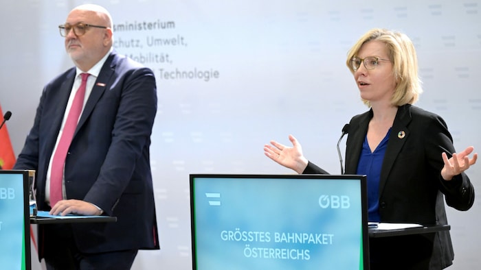 Von links: ÖBB-Chef Andreas Matthä und Verkehrsministerin Leonore Gewessler (Grüne)