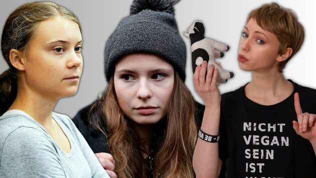 Greta Thunberg, Luisa Neubauer und Raffaela Raab haben eines gemeinsam: Die Zeiten waren schon einmal besser. (Bild: AP, AFP, Militante Veganerin/Instagram)