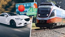 Die FPÖ hält am Verbrennermotor fest, das Klimaticket für Öffis würde sie abschaffen, prophezeien die Grünen. (Bild: stock.adobe.com, APA, Krone KREATIV)