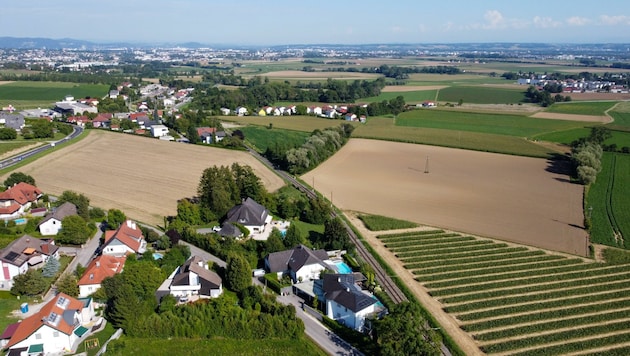 In Wilhering sind die Pläne für neue Wohnungen auf einem Acker umstritten. Aus Sicht der Projektgegner gäbe es genügend Alternativen. (Bild: Dostal Harald)