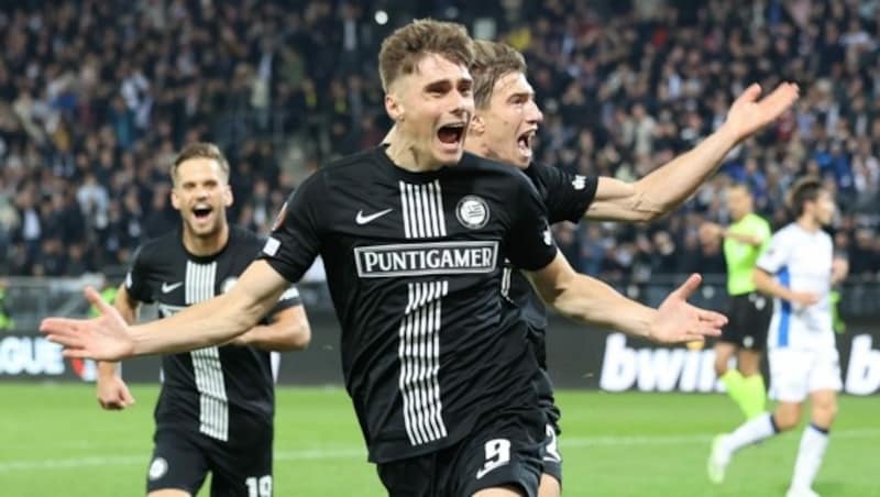 Szymon Wlodarczyk nach seinem Elfer gegen Atalanta. (Bild: GEPA pictures)