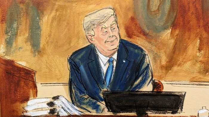 Trump, festgehalten von einer Gerichtszeichnerin