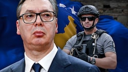 Serben-Präsident Aleksandar Vučić zündelt heftig in der Kosovo-Frage und will sich im Dezember an der Wahlurne bestätigen lassen. (Bild: picturedesk.com, Krone KREATIV)