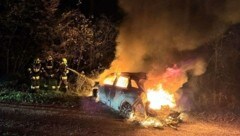 Der Pkw wurde auf einer Forststraße ein Raub der Flammen. Warum der Wagen, der das Firmenauto des Wieners gewesen sein soll, in Brand geraten war, ist derzeit unklar. (Bild: DOKU-NÖ Thomas Wagner)