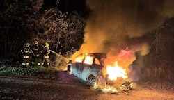Der Pkw wurde auf einer Forststraße ein Raub der Flammen. Warum der Wagen, der das Firmenauto des Wieners gewesen sein soll, in Brand geraten war, ist derzeit unklar. (Bild: DOKU-NÖ Thomas Wagner)