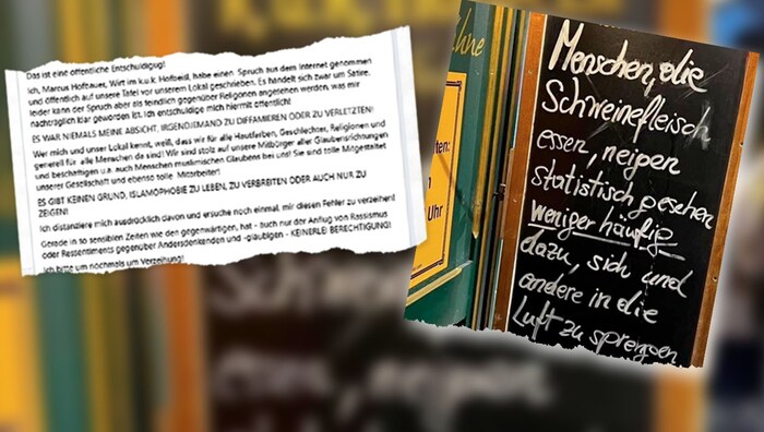 Die Botschaft auf Tafel vor dem Wirtshaus wurde entfernt, der Wirt entschuldigt sich auf ...