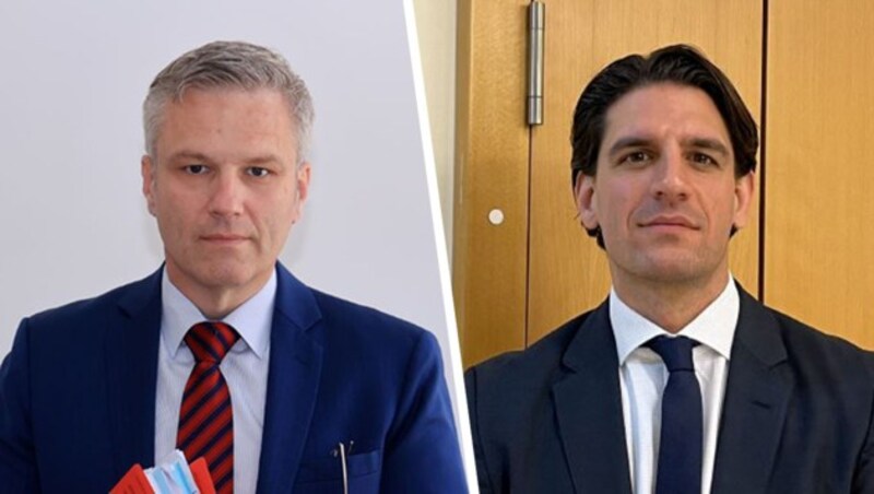 Verteidiger Manfred Arbacher-Stöger (li.) und Lukas Hruby. (Bild: Zwefo, Sophie Pratschner, Krone KREATIV)