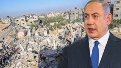 Verhandlungen mit der Hamas – Israels Regierungschef Benjamin Netanyahu lenkt jetzt doch ein. (Bild: AFP (2), Krone KREATIV)