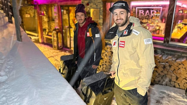Danklmaier (li.) und Hemetsberger flüchteten gestern um 7 Uhr Früh aus Zermatt. (Bild: Christof Birbaumer / Kronen Zeitung)