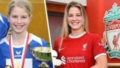 Marie Therese Höbinger glänzte schon als 11-Jährige beim „Krone“-Hallencup. Zehn Jahre später läuft die Nationalteam-Leistungsträgerin für den FC Liverpool auf. (Bild: Zwefo, FC Liverpool, Krone KREATIV)