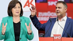 SPÖ-Politiker Renate Anderl (li.) und Andreas Babler mit umstrittenen Thesen für den Sozialstaat (Bild: APA, Krone KREATIV)