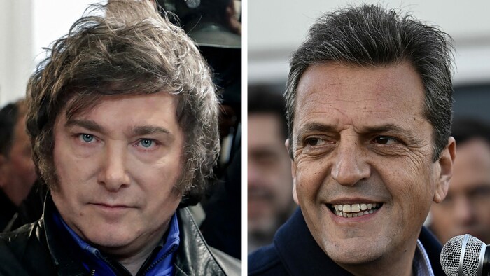 Der ultraliberale Populist Javier Milei (li.) und Sergio Massa (Wirtschaftsminister der ...