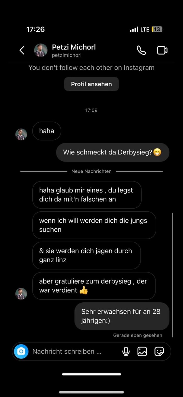 Hier der Auszug aus dem Instagram-Chat