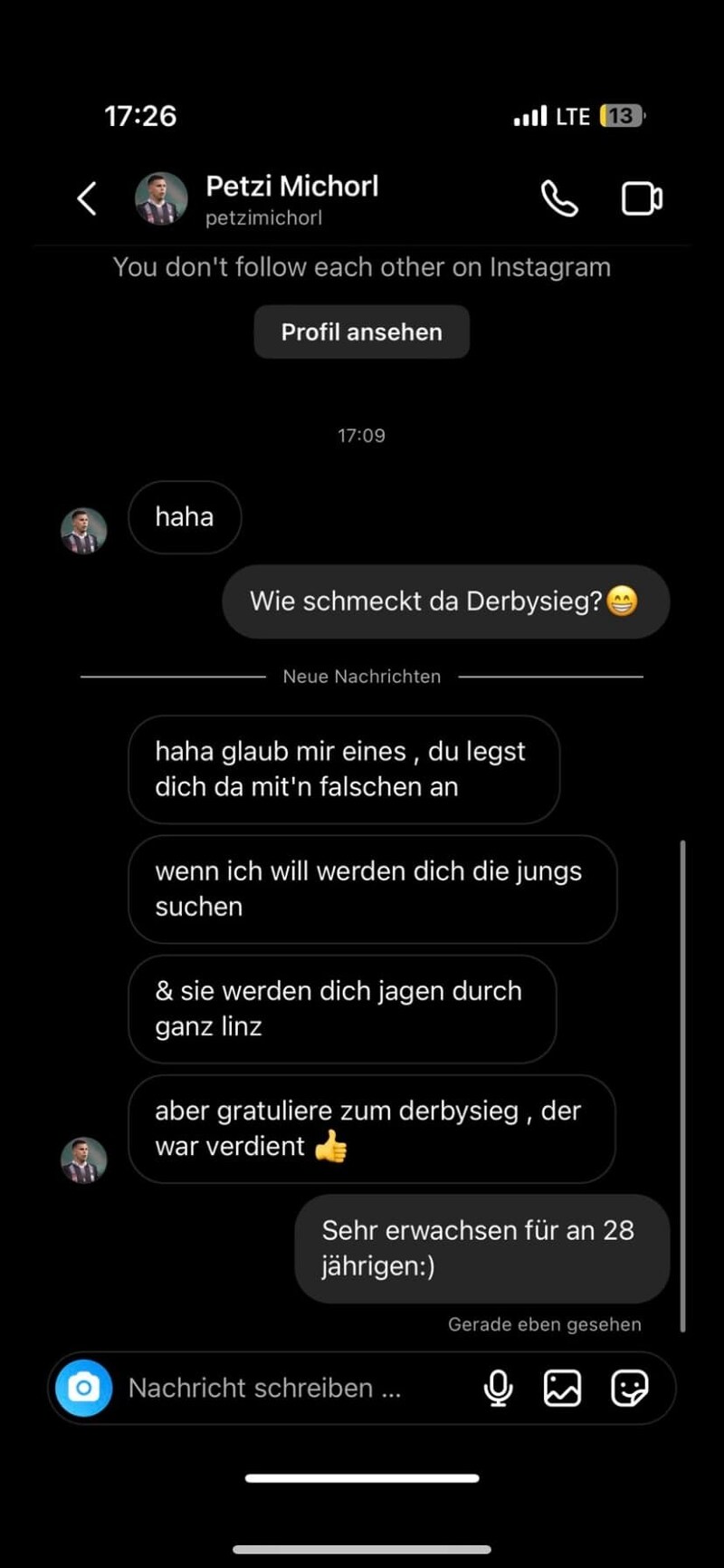 Hier der Auszug aus dem Instagram-Chat (Bild: zVg)