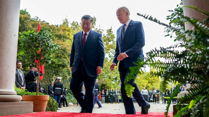 von Links: Chinas Staatsoberhaupt Xi Jinping und US-Präsident Joe Biden bei ihrem Treffen in den ...