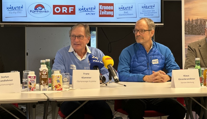 Franz Klammer und Kärnten-Werber Klaus Ehrenbrandtner bei der Event-Vorstellung.