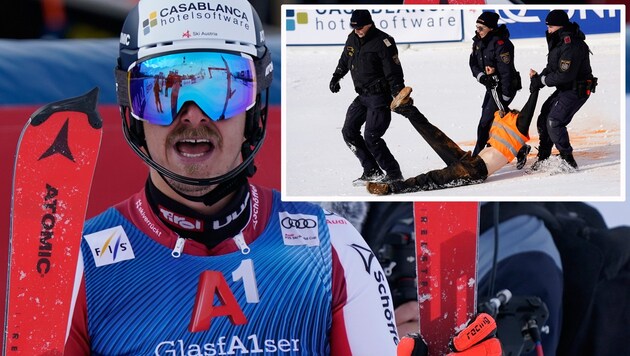 Manuel Feller musste zum Klima-Protest fast genauso viele Fragen beantworten wie zu seinem großen Triumph. (Bild: APA, AFP)