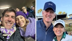 Austria-Fan Emma Spitz (links mit ihrem Freund Gerald Melzer beim Match der Veilchen gegen Salzburg) traf bei der Mallorca Ladies Golf Open Bastian Schweinsteiger. (Bild: zVg, Krone KREATIV)