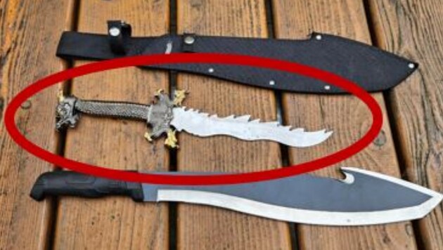 Die Tatwaffe des 23-Jährigen sowie weitere Waffen konnten von der Polizei sichergestellt werden. (Bild: LPD Wien)