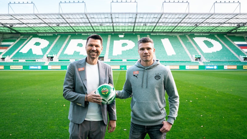 Rapids Sportdirektor Markus Katzer und Neo-Trainer Robert Klauß (Bild: SK Rapid | Red Ring Shots)