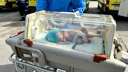In mobilen Brutkästen sind die Frühgeborenen aus dem Gazastreifen nach Ägypten transferiert worden. (Bild: APA/AFP, Krone KREATIV)