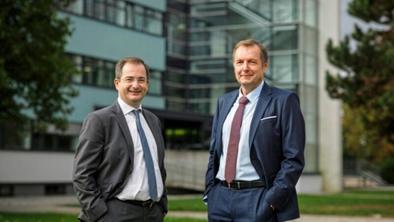 Netz Burgenland Geschäftsführer Florian Pilz und Wolfgang Trimmel. (Bild: Maria Hollunder)