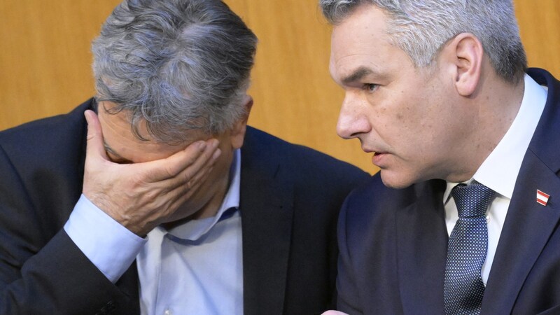 Was Bundeskanzler Karl Nehammer dem Vizekanzler Werner Kogler da wohl gerade gesagt hat ... (Bild: APA/ROBERT JAEGER)