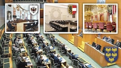 Während in Niederösterreich ein „Luxus-Landtag“ geplant ist, bemühten sich andere Bundesländer um kostenschonende Varianten. (Bild: Buchhart L. Tirol L.Salzburg L.Oberösterreich Krone KREATIV,)